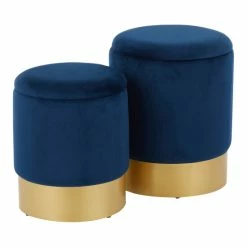 Hot Sale 😀 Silver Orchid Corday Contemporary Nesting Ottoman Set Blue Velvet 🧨