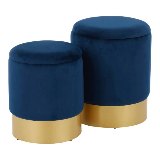 Hot Sale ๐ Silver Orchid Corday Contemporary Nesting Ottoman Set Blue Velvet ๐งจ