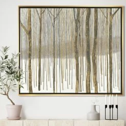 Brand new 👏 Silver Orchid 'Forest In Winter Gold' Cabin & Lodge Framed Canvas - Brown 🧨