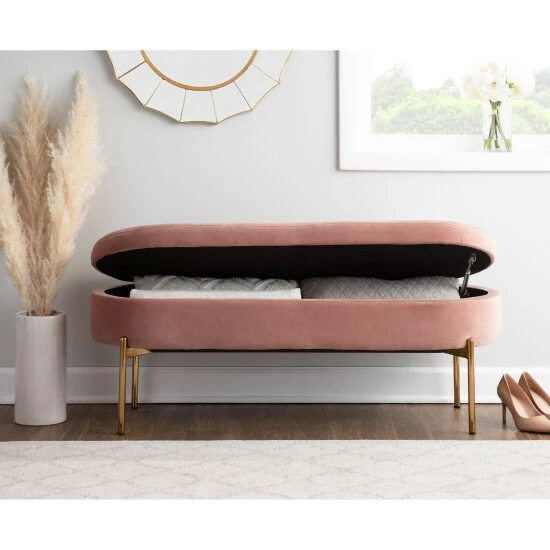 Best Sale ๐ฅ Silver Orchid Flohr Velvet Storage Bench In Gold Pink ๐ 4 Best Sale ๐ฅ Silver Orchid Flohr Velvet Storage Bench In Gold Pink ๐ - Image 2