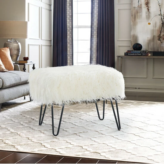 Best Sale ✔️ Silver Orchid Sterling Shaggy Fauxfur Ottoman Bench Pineapple Slice ⭐ - Image 8