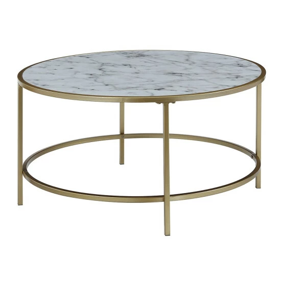 Promo đĽ Silver Orchid Ames Gold Coast Deluxe Faux Marble Round End Table White Faux Marble/silver Frame đ - Image 3
