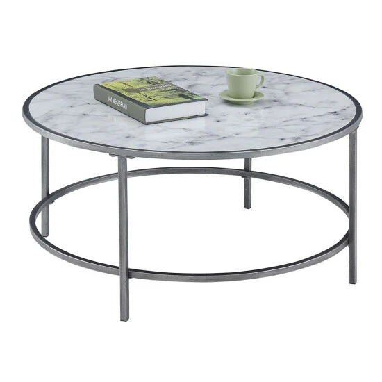 Promo đĽ Silver Orchid Ames Gold Coast Deluxe Faux Marble Round End Table White Faux Marble/silver Frame đ - Image 8