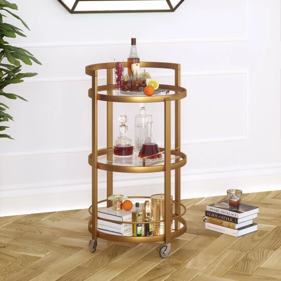 Deals ⭐ Silver Orchid Carmen Mirrored Bar Cart Brass ⌛ - Image 4
