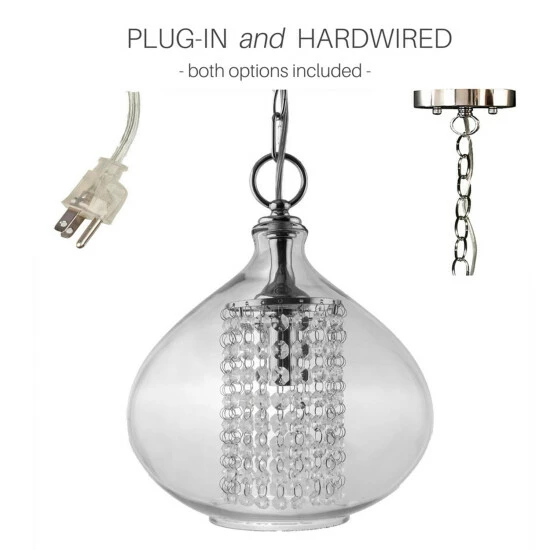 Discount โค๏ธ Silver Orchid Wallock Glass And Faceted Crystal Glass Jewels Plug-in And Hardwire Hanging Pendant Clear ๐ - Image 6