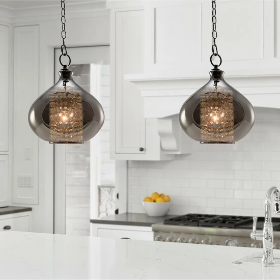 Discount โค๏ธ Silver Orchid Wallock Glass And Faceted Crystal Glass Jewels Plug-in And Hardwire Hanging Pendant Clear ๐ - Image 7