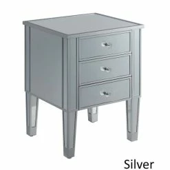 Budget 👏 Silver Orchid Beatriz Silver 3 Drawer Mirrored End Table Mirror / Antique Silver 👍