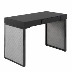Cheap ✔️ Silver Orchid Uzo Upholstered Desk White Wood & Silver Velvet 🧨