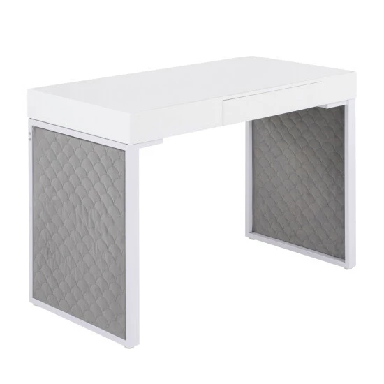 Cheap âď¸ Silver Orchid Uzo Upholstered Desk White Wood & Silver Velvet 𧨠- Image 2
