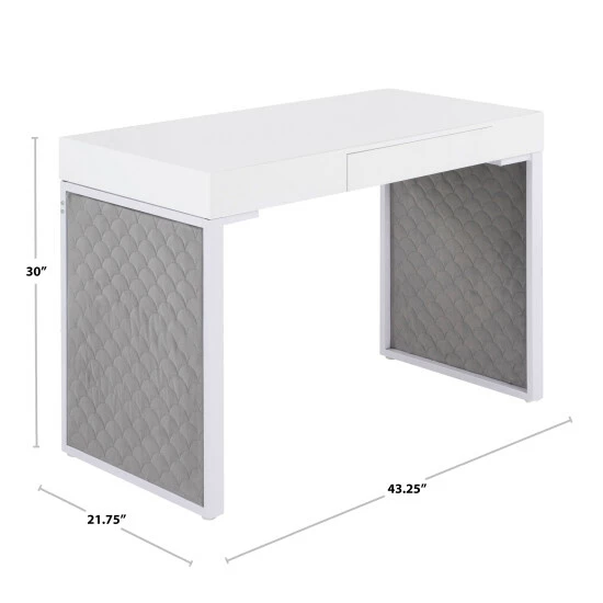 Cheap âď¸ Silver Orchid Uzo Upholstered Desk White Wood & Silver Velvet 𧨠- Image 3