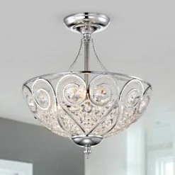 Cheapest 🧨 Silver Orchid Hart Chrome And Crystal 3-Light Semi-Flush Ceiling Lamp ⭐