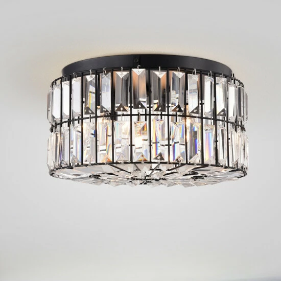 Promo ๐งจ Silver Orchid Coogan Matte Black 4-Light Crystal And Metal Drum Shade Flush Mount - Matte Black ๐