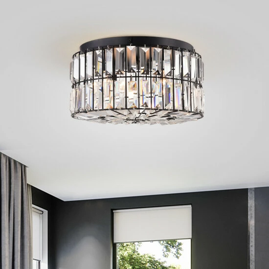 Promo ๐งจ Silver Orchid Coogan Matte Black 4-Light Crystal And Metal Drum Shade Flush Mount - Matte Black ๐ - Image 2