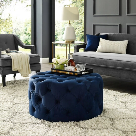 Promo ⭐ Silver Orchid Holm Round Cocktail Ottoman For Living Room Cream White ✨ - Image 3