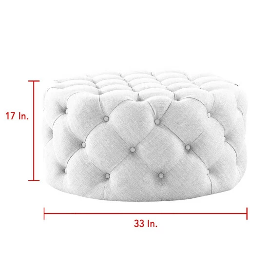 Promo ⭐ Silver Orchid Holm Round Cocktail Ottoman For Living Room Cream White ✨ - Image 7