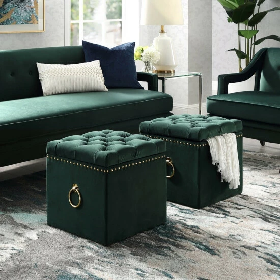 Flash Sale đ Silver Orchid Gish Glam Storage Ottoman For Living Room Hunter Green/chrome đ - Image 3