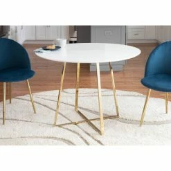 Outlet ❤️ Silver Orchid Pugo 43" Gold Dining Table Walnut Wood 🧨