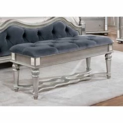Best Pirce 🌟 Silver Orchid Heston Velvet Tufted Bedroom Bench 😍