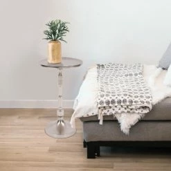 Hot Sale 🔥 Silver Orchid Terry Candlestick Pedestal Table 🔨 Hammered Nickel 😍