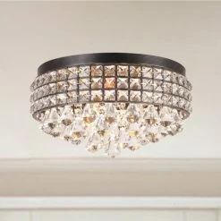 Discount 💯 Silver Orchid Taylor Iron Shade Crystal Flush Mount Chandelier 👍