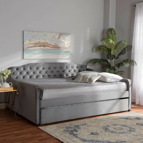 Budget â Silver Orchid Titus Contemporary Tufted Velvet Daybed With Trundle Blue đ