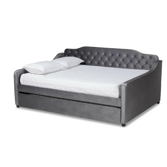 Budget â Silver Orchid Titus Contemporary Tufted Velvet Daybed With Trundle Blue đ - Image 3