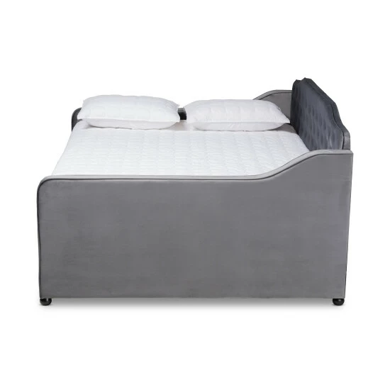 Budget â Silver Orchid Titus Contemporary Tufted Velvet Daybed With Trundle Blue đ - Image 5