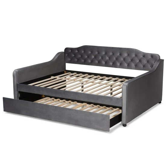 Budget â Silver Orchid Titus Contemporary Tufted Velvet Daybed With Trundle Blue đ - Image 7