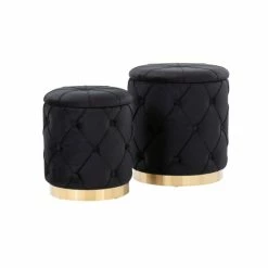 Best deal 🥰 Silver Orchid Ockelbo Nesting Ottoman Set Black Velvet 🔔