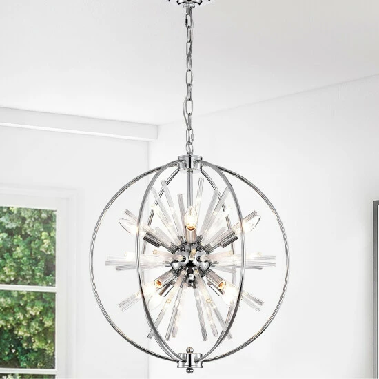 Promo đ Silver Orchid Naldi Modern Industrial Globe Chandelier 8 Light đ