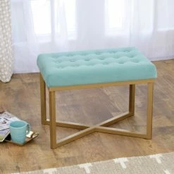 Brand new 👍 Silver Orchid Prevost Tufted Velvet Gold Metal X-Base Ottoman 🛒