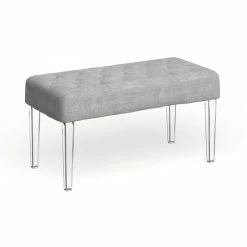Cheapest ❤️ Silver Orchid Heston Grey Fabric Bench With Clear Legs 👍