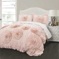 Deals 👍 Silver Orchid O'Fredericks Ruffled Flower 3-piece Comforter Set Blush 👏