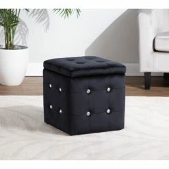 Buy 💯 Silver Orchid Layla Square Pouf Storage Ottoman With Jewel Accents White 🤩