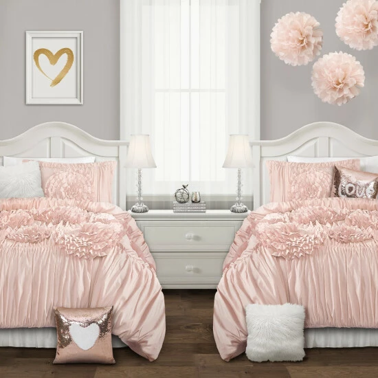 Deals ๐ Silver Orchid O'Fredericks Ruffled Flower 3-piece Comforter Set Blush ๐ - Image 5