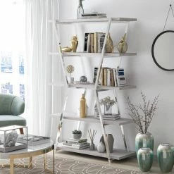 Promo ✔️ Silver Orchid Epstewin Metal Frame 4-shelf Bookcase/Room Divider Chrome 👏
