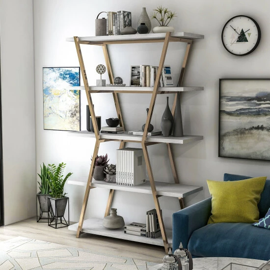 Promo âď¸ Silver Orchid Epstewin Metal Frame 4-shelf Bookcase/Room Divider Chrome đ - Image 2