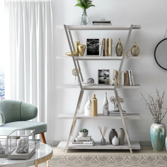 Promo âď¸ Silver Orchid Epstewin Metal Frame 4-shelf Bookcase/Room Divider Chrome đ - Image 3
