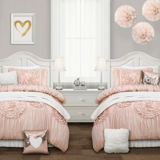 Deals ๐ Silver Orchid O'Fredericks Ruffled Flower 3-piece Comforter Set Blush ๐ - Image 6