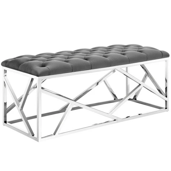 New โญ Silver Orchid Sebastian Button-tufted Bench Silver Sea ๐ 3 New โญ Silver Orchid Sebastian Button-tufted Bench Silver Sea ๐