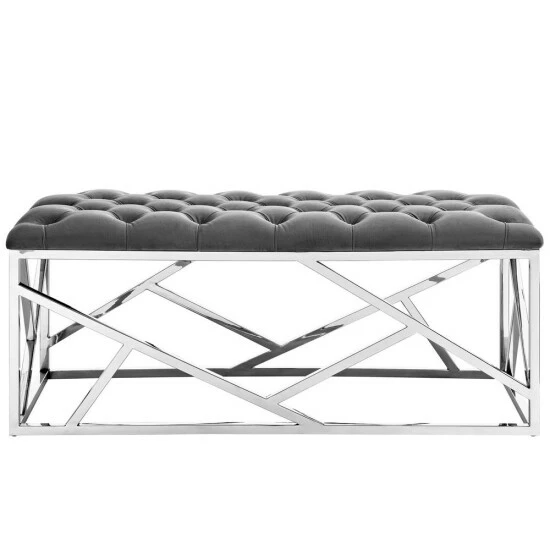 New โญ Silver Orchid Sebastian Button-tufted Bench Silver Sea ๐ 6 New โญ Silver Orchid Sebastian Button-tufted Bench Silver Sea ๐ - Image 4