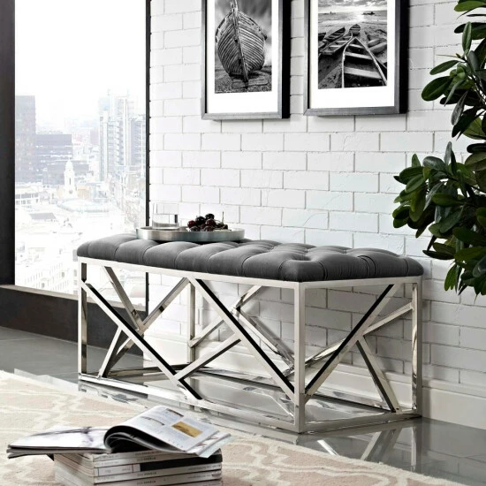 New โญ Silver Orchid Sebastian Button-tufted Bench Silver Sea ๐ 7 New โญ Silver Orchid Sebastian Button-tufted Bench Silver Sea ๐ - Image 5