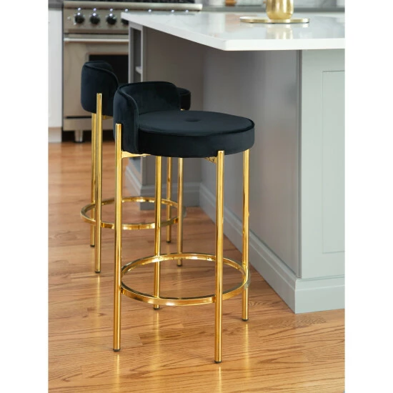 Wholesale đĽ Silver Orchid Flohr Upholstered Counter Stool - Set Of 2 Black Faux Leather/gold đ