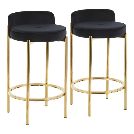 Wholesale đĽ Silver Orchid Flohr Upholstered Counter Stool - Set Of 2 Black Faux Leather/gold đ - Image 2