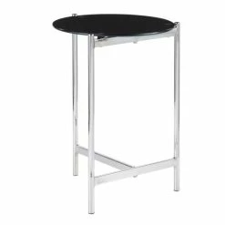 Cheap 🌟 Silver Orchid Bellamy Round Side Table Black Glass/chrome 🎁
