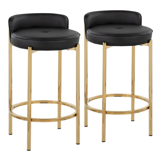 Wholesale đĽ Silver Orchid Flohr Upholstered Counter Stool - Set Of 2 Black Faux Leather/gold đ - Image 6