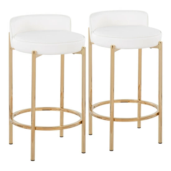 Wholesale đĽ Silver Orchid Flohr Upholstered Counter Stool - Set Of 2 Black Faux Leather/gold đ - Image 7