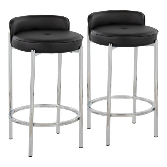 Wholesale đĽ Silver Orchid Flohr Upholstered Counter Stool - Set Of 2 Black Faux Leather/gold đ - Image 8
