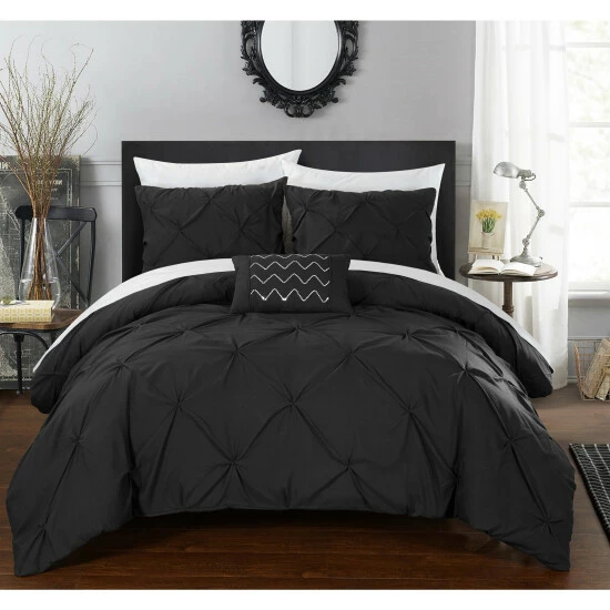 Outlet ⨠Silver Orchid Niven Black Pinch Pleated 4-piece Duvet Cover Set đ - Image 2
