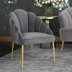 Deals ❤️ Silver Orchid Zelenka Petite Grey Velvet Chair 👍